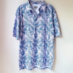 Straight Down Performance Golf Polo Large Blue Pink Tropical Palms Logo